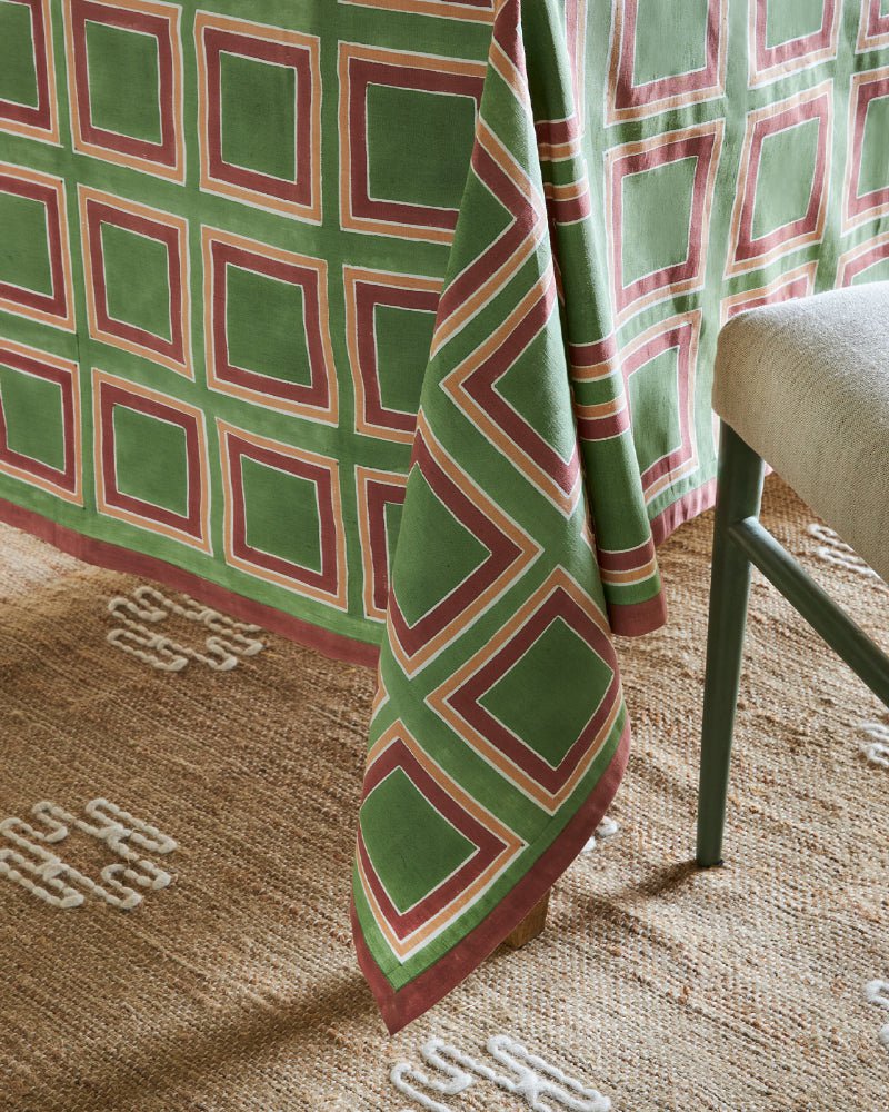 Santa Croce Tablecloth - Green with Pink