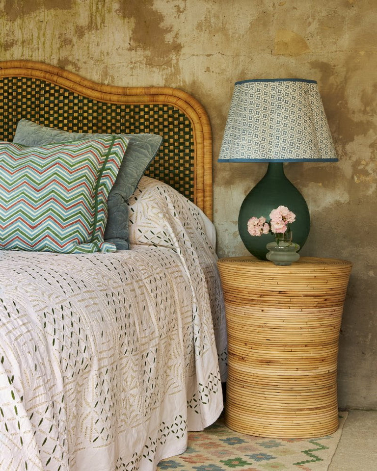 Super King Rattan Headboard Blue Birdie Fortescue